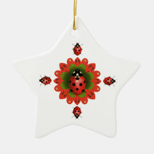 Ornement En Céramique Sapin de Noël Coccinelle Rouge et Blanche Étoile