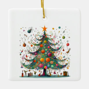 Ornement En Céramique Sapin de Noël Fantaisiste aux Couleurs Vives