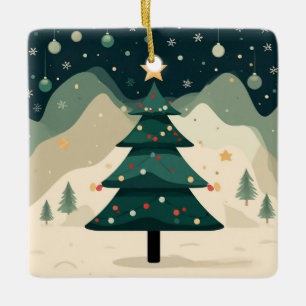 Ornement En Céramique Sapin de Noël simple dans un paysage de montagne e