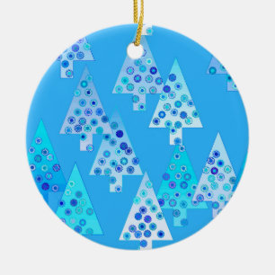 Ornement En Céramique Sapins de Noël aux fleurs modernes - bleu ciel