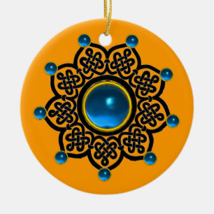 Ornement En Céramique Sapphire Bleu SOLEIL GOTHIQUE, Gemmes Ruby Rouge