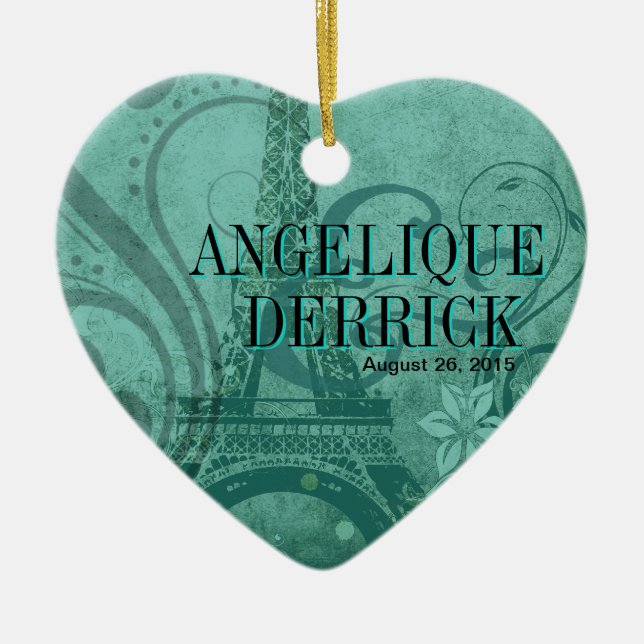 Ornement En Céramique Sarcelle d'hiver de mariage de Tour Eiffel de (Devant)