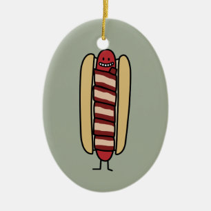 Ornement En Céramique Saucisse de hot dog enveloppée par lard de hot-dog