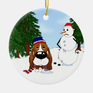 Ornement En Céramique Scène d'hiver de Basset Hound