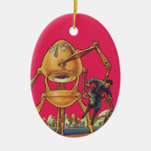 Ornement En Céramique Science-fiction vintage Robot Alien Capturant un H
