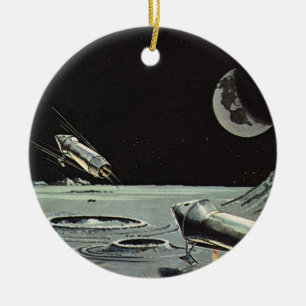 Ornement En Céramique Science-fiction vintage, Rocket Ships Moon Planets