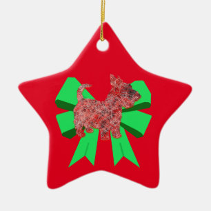 Ornement En Céramique Scottie Chien Silhouette Green Bow Céramique de No