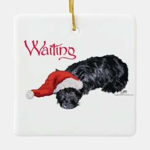 Ornement En Céramique Scottish Terrier attend Père Noël