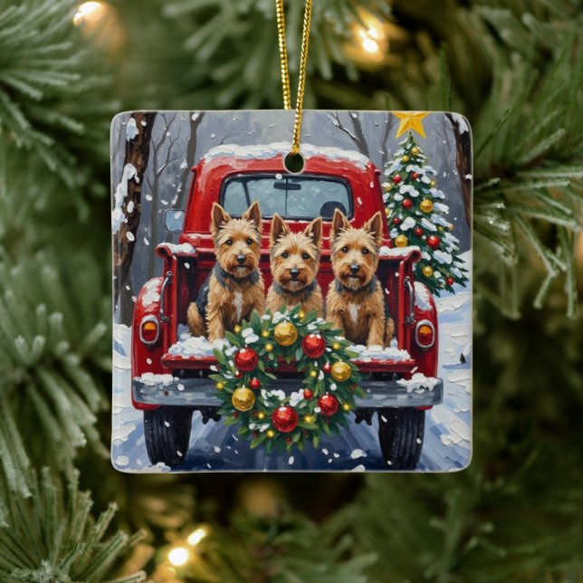 Ornement En Céramique Scottish Terrier Christmas Red Truck Holiday (Arbre)