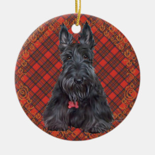 Ornement En Céramique Scottish terrier on tartan