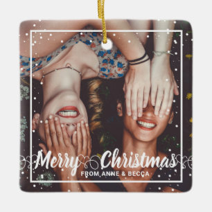 Ornement En Céramique Script avec le coeur photo rouge Keepsaké