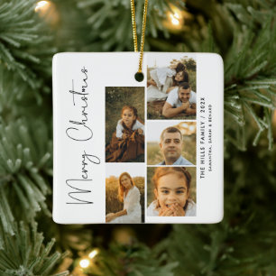 Ornement En Céramique Script de Noël Minimal Joyeux Famille 5 Photos