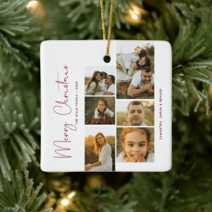 Ornement En Céramique Script de Noël Minimal Joyeux Famille 6 Photos