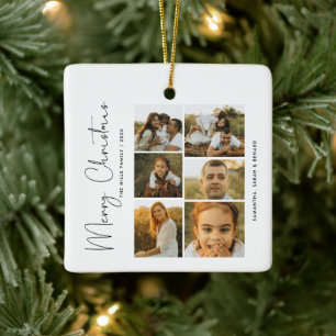 Ornement En Céramique Script de Noël minimaliste Famille 6 Photos