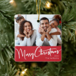 Ornement En Céramique Script festif | Joyeux Noël rouge<br><div class="desc">Célébrez la saison avec ce script festif | rouge Joyeux ornement en céramique de Noël avec une touche de charme élégant. Le design chic présente une palette de couleurs simples rouge et blanc, évoquant l'esprit cosy de l'hiver. Son attrait moderne et unique et sa formulation rustique créent un équilibre parfait...</div>