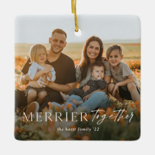 Ornement En Céramique Script Photo Joyeux Noël Plus Joyeux Ensemble