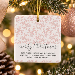 Ornement En Céramique Script Pink Rococo Joyeux Noël 