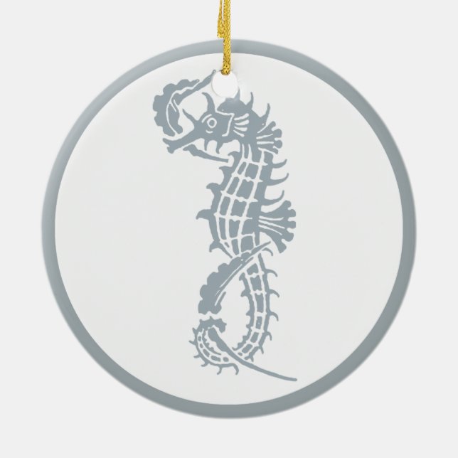Ornement En Céramique Seahorse Bleu Classique Nautique Élégant (Dos)