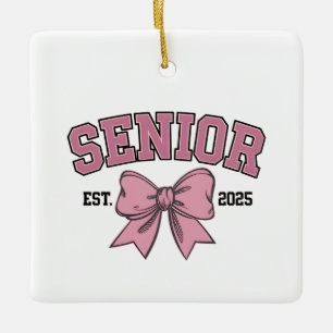 Ornement En Céramique Senior 2025 Coquette Promotion 2025 Rubans Roses