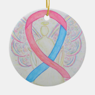 Ornement En Céramique Sensibilisation au bleu et au rose Ruban Angel Art