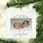 Ornement En Céramique Serez-Vous Mon Parrain ? Arbre de Noël<br><div class="desc">Demandez à votre meilleur ami, frère ou cousin d'être le parrain de votre bébé avec cette magnifique photo minimaliste 2 faces ornement arbre de noël, Doté d'une photo mignonne de votre bébé, posant la question et de l'autre côté une autre photo avec un message modèle, les styles de police et...</div>