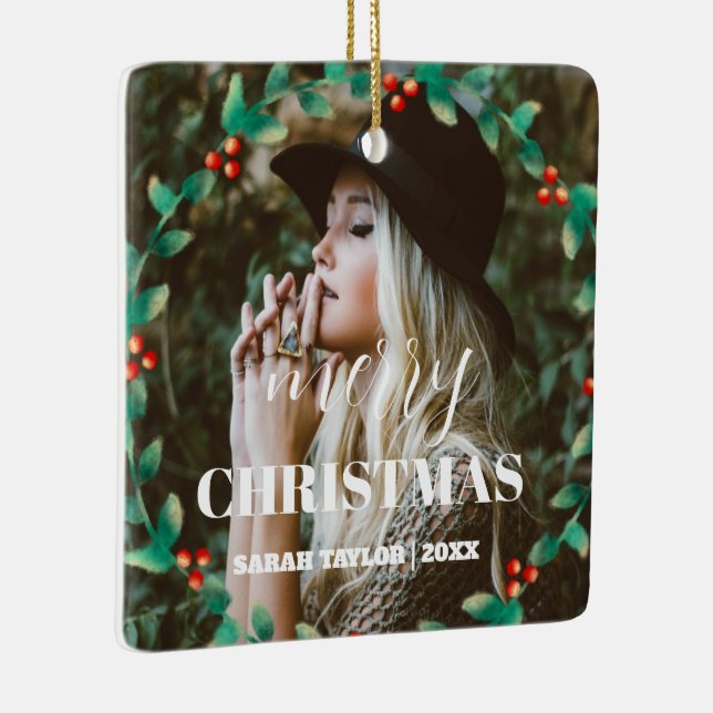 Ornement En Céramique Serre personnalisée Joyeux Noël Script photo (Droite)