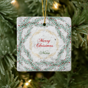 Ornement En Céramique Serre verte et rouge sur marbre Nana