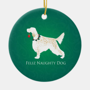 Ornement En Céramique Setter anglais Feliz Naughty Dog Noël