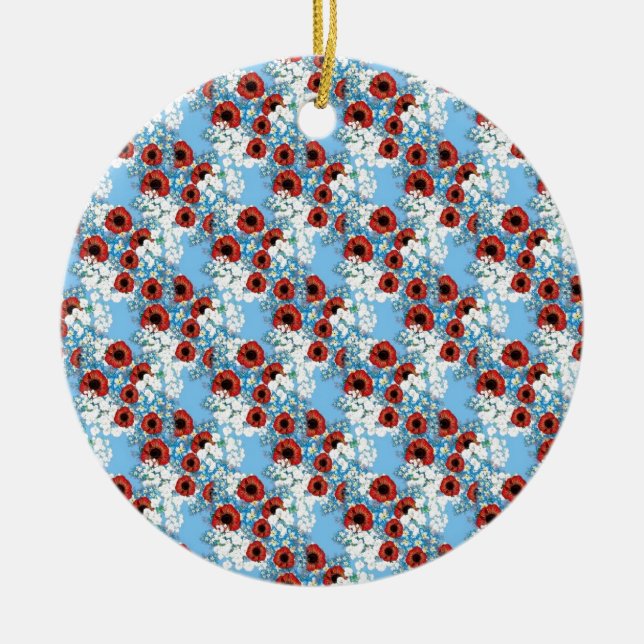 Ornement En Céramique Shabby imprimé chic de fleurs rouges rouges rouges (Devant)