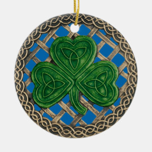 Ornement En Céramique Shamrock And Celtic Knots Ornament Blue