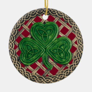 Ornement En Céramique Shamrock And Celtic Knots Ornament Red