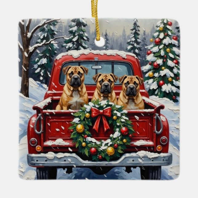 Ornement En Céramique Shar Pei Christmas Red Truck Holiday (Devant)