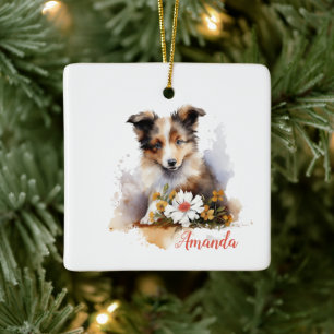 Ornement En Céramique Shetland Sheepdog Chiot Pet Aquarelle