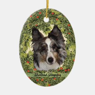 Ornement En Céramique Shetland Sheepdog Wreath