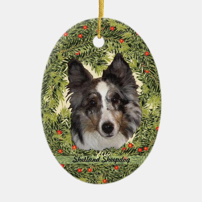Ornement En Céramique Shetland Sheepdog Wreath (Devant)