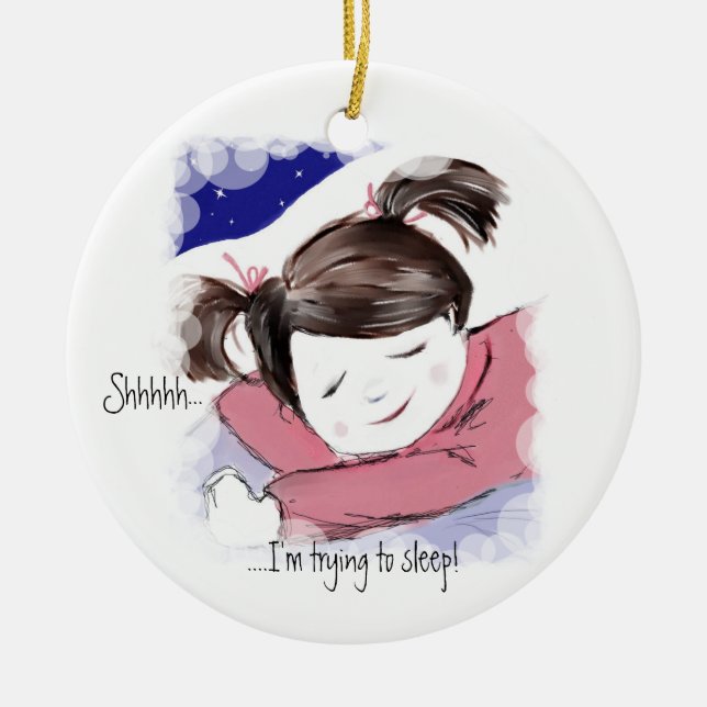 Ornement En Céramique Shhh… pendentif de Dormir-Art de petite fille (Devant)