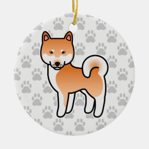 Ornement En Céramique Shiba Inu de dessin animé rouge