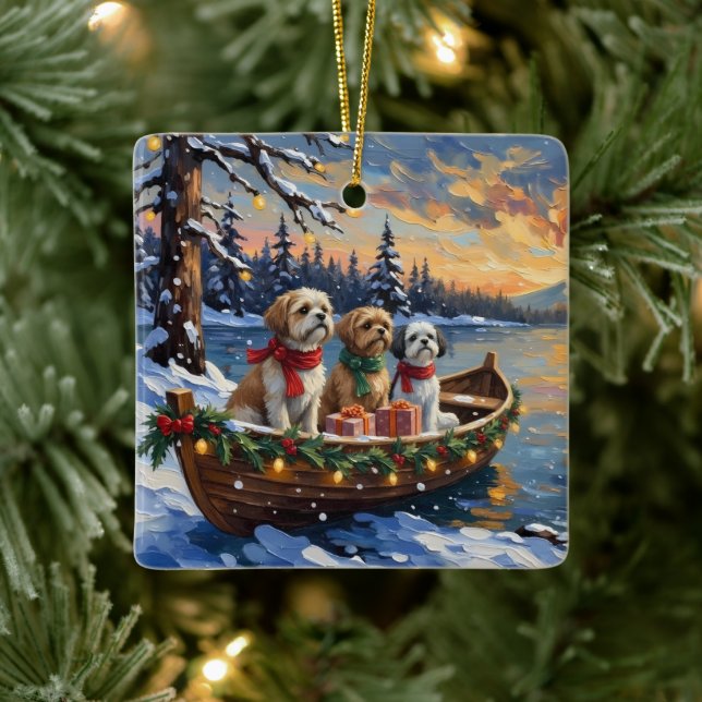 Ornement En Céramique Shih Tzu Christmas Boat Holiday (Arbre)