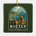 Ornement En Céramique Sicile Italie Travel Art Vintage<br><div class="desc">Conception de déplacement vectoriel rétro en Sicile. La Sicile,  la plus grande île méditerranéenne,  se trouve juste à côté du "pied" de la "botte" italienne. Sa riche histoire se reflète dans des sites comme la Vallée des Temples.</div>