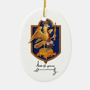 Ornement En Céramique Signature d'Anne Boleyn et manteau des bras