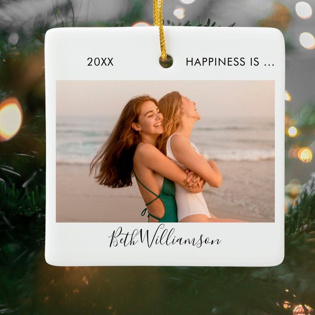 Ornement En Céramique Signature de script Bonheur est 2 ami photo (Créateur téléchargé)