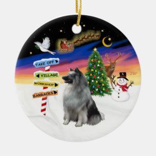 Ornement En Céramique Signaux de Noël - Keeshond #1