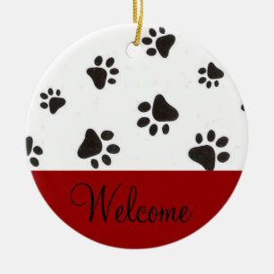 Ornement En Céramique Signe bienvenu de porte d'empreinte de patte