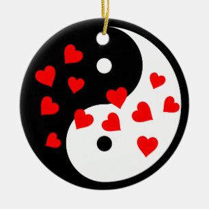Ornement En Céramique Signe Yin et yang avec le coeur de Valentine