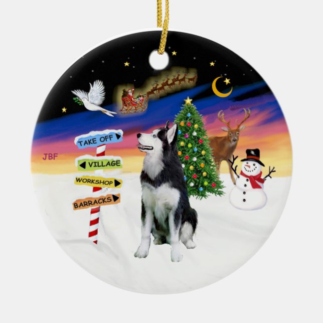 Ornement En Céramique Signes de Noël - Husky sibérien #1 (Devant)