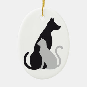 Ornement En Céramique silhouette de chat et de chien