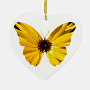 Ornement En Céramique Silhouette jaune de papillon de fleur
