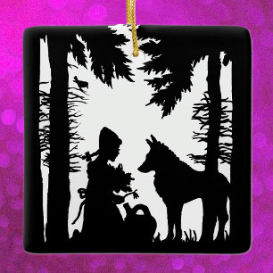 Ornement En Céramique Silhouette Noire Petit Chaperon Rouge Wolf Woods