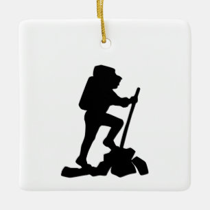 Ornement En Céramique silhouette noire simple randonnée de montagne