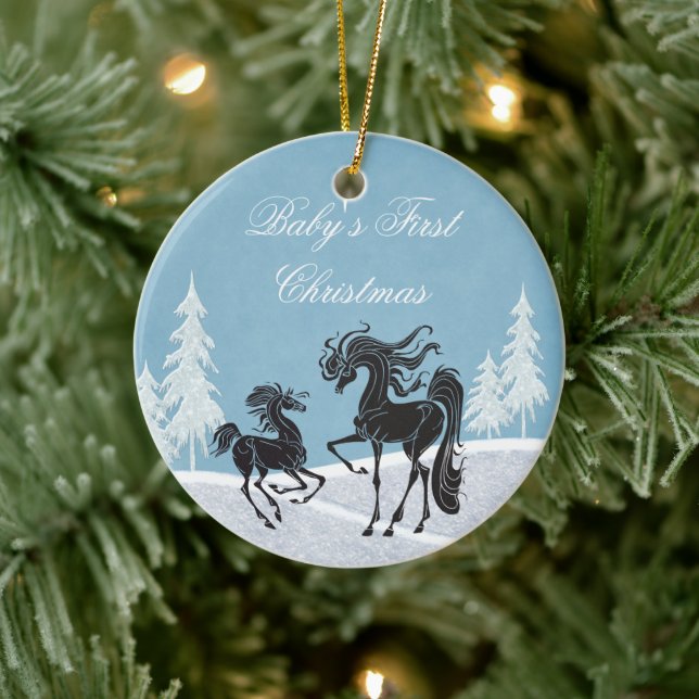 Ornement En Céramique Silhouette personnalisée Cheval Baby 1er Noël (Arbre)